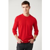 Avva Men's Red Knitwear Sweater Crew Neck Anti-Pilling Standard Fit Regular Cut Cene