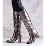Gemre Silver block heel boots made of eco leather Toume | Shoptok.si