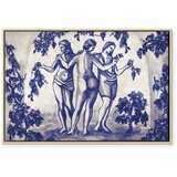  Slika - Ancient vineyard - three women in a portal painted with blue ink 60x40 U prirodnom drvenom okviru | shoptok.hr