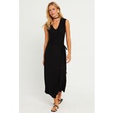 Cool & Sexy women's Black Waist Tie Wrap Midi Dress Cene
