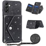 INORCO Ovitek za telefon iz PU usnja+TPU s trikotnim stojalom za telefon za Samsung Galaxy A34 5G, držalo za kartice, bleščeč ovitek v prahu, (22036442) Cene