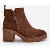 Boto Lined Women's Boots with Block Heel in Faux Suede Dark Brown Velarilla | shoptok.hr