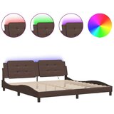  Posteljni okvir z LED lučkami rjav 200x200 cm umetno usnje, (21095131) | Shoptok.si