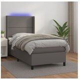 vidaXL Krevet box spring s madracem LED sivi 90x190 cm od umjetne kože | shoptok.hr