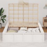 vidaXL posteljni okvir z dvigalnim shranjevanjem Bela 140x200 cm Trden les iz bora | Shoptok.si