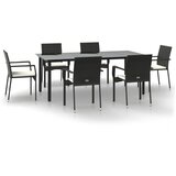  7-dijelni vrtni blagovaonski set s jastucima crni od poliratana Crna Dužina stola 200 cm | Shoptok.si