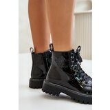 Boto Lacquered Ankle Boots With Zip And Decorative Heart Black Obeena | Shoptok.si