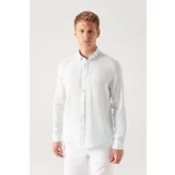 Avva Men's Light Blue 100% Linen Buttoned Collar Comfort Fit Shirt