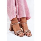EVENTO Leather patent women's sandals on heel beige Mevonelle | ePonuda.com
