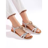 Shelvt Silver flat sandals with beads Cene
