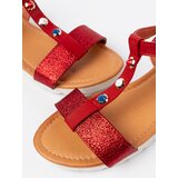 Shelvt Red sandals on a low wedge with glitter | shoptok.hr