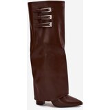 Boto Women's Heeled Boots Turned Shaft Straps With Buckles Chocolate Nirisa | ePonuda.com