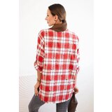Kesi Włoski Women's cotton checkered shirt with a distressed effect red | shoptok.hr