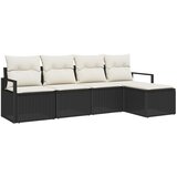 vidaXL Set od 5 komada vrtne garniture sa jastučićima crni poliratan, Dvostruka vrtna sofa s pohranom i jastučićima crni poliratan | shoptok.hr