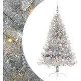 vidaXL Umjetna preddekorirana božićna jelka srebrna 180 cm PET | Shoptok.si
