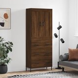 vidaXL Visoka komoda rjav hrast 69,5x34x180 cm inženirski les | Shoptok.si
