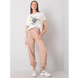 Fashion Hunters Beige sweatpants with ruffles Cene