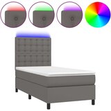  Box spring postelja z vzmetnico LED siv 90x190 cm umetno usnje | Shoptok.si