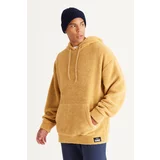 AC&Co / Altınyıldız Classics Men's Mustard Oversize Wide-Fit Hooded Sherpa Sweatshirt Fleece