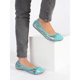 Shelvt Blue ballerinas with a snakeskin pattern and a bow Cene