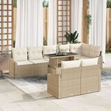 vidaXL Vrtni kavč set 9 delni Bež, Krem Ratan, Poliester | Shoptok.si