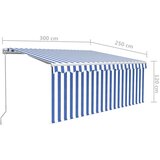 Tenda na ručno uvlačenje s roletom LED 3 x 2,5 m plavo-bijela | shoptok.hr