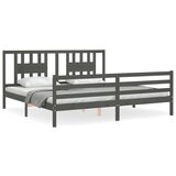 The Living Store Posteljni okvir z vzglavjem siv 200x200 cm trden les - Posteljni Okvir, (21525940) | Shoptok.si