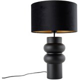QAZQA Design tafellamp zwart velours kap zwart met goud 35 cm - Alisia Cene