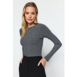 Trendyol Anthracite Stone Detailed Corduroy Stretchy Knitted Body with Snap Snaps cene