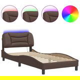 Maison Chic Postelja za odrasle - Posteljni Okvir z LED lučkami rjav 80x200 cm umetno usnje, (22082709) | Shoptok.si
