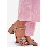 EVENTO Leather patent women's sandals on heel beige Mevonelle | shoptok.hr