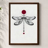 Wallxpert uramljena mdf slika 3752KACT-026, vilin konjic sa crvenim krugom, crno-beli crtež, 37 x 52 cm | Eponuda.com