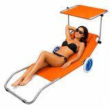  Sklopiva ležaljka za plažu s kotačima i sjenicom - narančasta | Shoptok.si