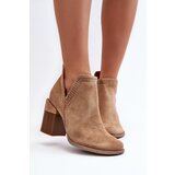 Boto Ankle Boots on Chunky Heel with Cutout Light Beige Jolnima | ePonuda.com