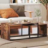  Set od 2 stolića za kavu stolića za sofu pomoćnih stolića iverica metal 90 x 48 x 42 cm/59 x 42 x 36 cm crna+smeđa | shoptok.hr