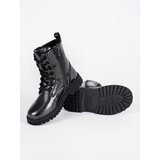Shelvt Black patent leather girls' lace-up ankle boots | Shoptok.si