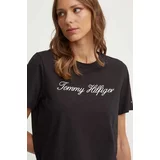 Tommy Hilfiger Bombažna kratka majica ženska, črna barva, WW0WW43459