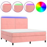  Krevet box spring s madracem LED ružičasti 160x200cm baršunasti | shoptok.hr
