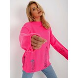 Fashion Hunters Fluo pink women's oversized sweater with wool Cene