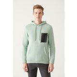 Avva Men's Aqua Green Hooded Collar 3Thread Fleece Inside Printed Back Standartfit Regular Fit Sweatshirt Cene