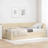 vidaXL Kotna postelja z vzmetnico z vzglavjem krema 90 x 190 cm blago | Shoptok.si