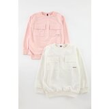 Trendyol Pink-Ecru Girl Plain Cotton Knitted Sweatshirt Cene