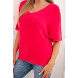 Kesi Włoski Women's sweater made of soft fluff with a V-neck and short sleeves pink | Shoptok.si
