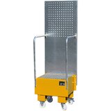 eurokraft pro Pomična prestrezna kadica s ploščo z luknjami, 1 x 60-l stoječ sod, DxŠxV 570 x 590 x 1775 mm, rumeno oranžne barve | Shoptok.si