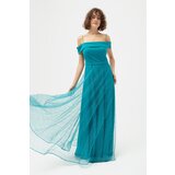 Lafaba Women's Turquoise Boat Neck Silvery Long Evening Dress Cene