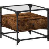 vidaXL Stolić sa staklenom površinom boja hrasta 50x50x45 cm čelik | shoptok.hr