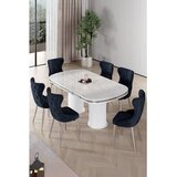 Hanah home trpezarijski set Galya, sto i 6 stolica, ploča u dekoru belog mermera, hromirane noge, antracit tkanina Babyface | Eponuda.com