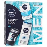 Nivea Men Keep It Cool set: antiperspirant Invisible Black & White Fresh 50 ml + balzam po britju Men Sensitive Cool 100 ml + gel za prhanje Men Sensitive 250 ml za moške | Shoptok.si