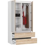AKORD Garderobna Omara, 2 Vrata, 2 Predala In 2 Ogledali, Bela/Hrast Sonoma, (5000331713) | Shoptok.si