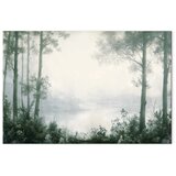  Slika - Retro Landscape Grove Trees and Pond in Patinated Shades of Green 30x20 Na talijanskom platnu | shoptok.hr